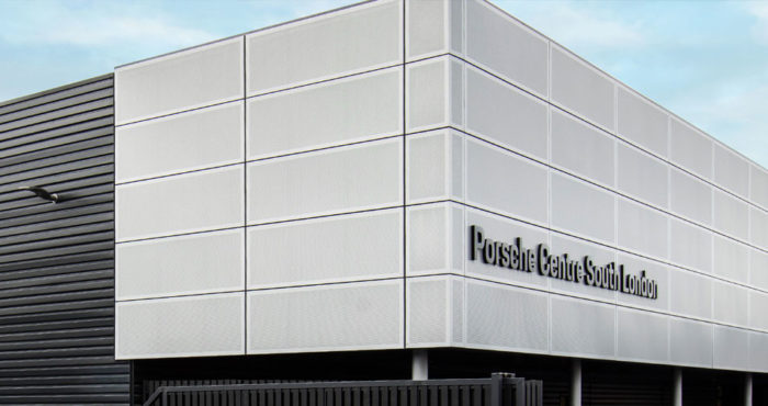 Porsche Centre South London Industrial Cladding - Camclad Cambridge - car dealership cladding - Kingspan - Euroclad - East Anglia - UK